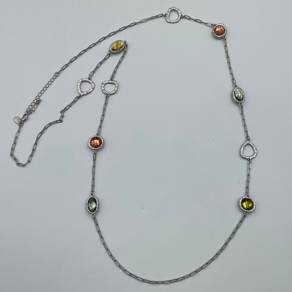 Lia Sophia Bezel Set Faceted Crystal Pink Green Yellow Silver Tone 42" - Picture 1 of 5
